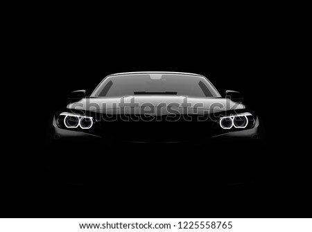 Front view of a generic and brandless modern car on a black background. 3D illustration Stockfoto © 