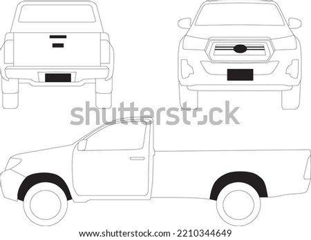 Vector truck hilux line art from views side back front