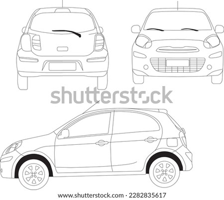 Vector nissan march line art from views side back front