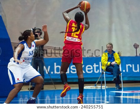 MOSCOW - DECEMBER 4, 2014: L. Jackson (12) gets a point during the International basketball league match Dynamo Moscow vs Maccabi Ashdod Israel in Moscow, Russia. Dynamo loss 59:67