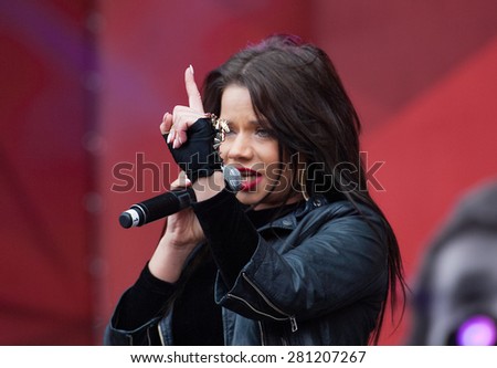 RUSSIA, MOSCOW - APRIL 18: R&B Singer Bianka sing a song on event of 80th anniversary of Spartak team in Luzhniki, Moscow, Russia, 2015