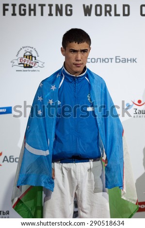 RUSSIA, MOSCOW - APRIL 18 2015: Shakboz Tursunov, gold medalist, winner of the Third World Hand to hand combat Championship in Moscow, Russia, 2015