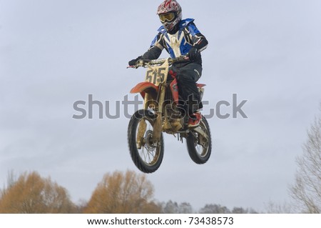 MOSCOW - FEBRUARY 28: Unrecognized sportsman on a second tour of motocross competition of Red Racing Group club on February 28, 2010 in Moscow, Krilatskoe, Russia