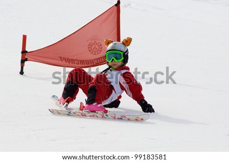 MOSCOW, RUSSIA - MARCH 31: Prokaeva Anisia(61) falls down at closing winter season competition on March 31, 2012 in Peredelkino,Moscow, Russia