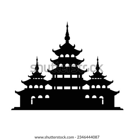 Silhouette Thailand temple for t-shirts, tattoos, prints and stickers, vector illustrations isolated on white background.