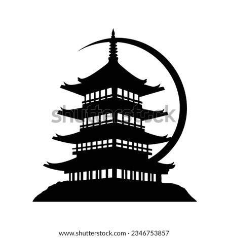 Japanese temple for t-shirts, tattoos, prints and stickers, vector illustrations isolated on white background.