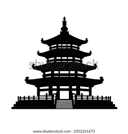 Silhouette Pagoda icon, traditional national building of China, Nepal, Tibet, Indonesia, Japan, asian stacked tower. vector illustration isolated