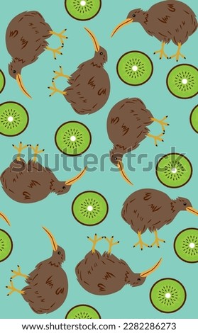 kiwi bird fruit print tropical pattern vector
