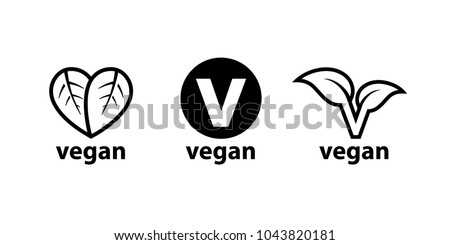 Plant based vegan diet symbols set of 3 label icons. Vector illustration.