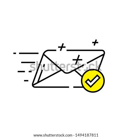Speed mail icon. Fast email delivery symbol. Quick postal service graphic. Sent message sign. Vector illustration line icon.