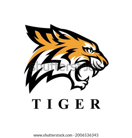 Fierce tiger head logo icon. Wild bengal cat vector illustration. Wildlife animal brand symbol.