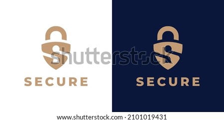 Concept security logo design. Secure padlock icon. Locksmith symbol. Letter S shield lock sign. Vector illustration.