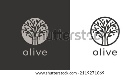 Olive tree logo. Extra virgin olive oil label icon. Tree of life symbol. Organic branch brand identity. Plant leaf sign. Vector illustration. Stock foto © 