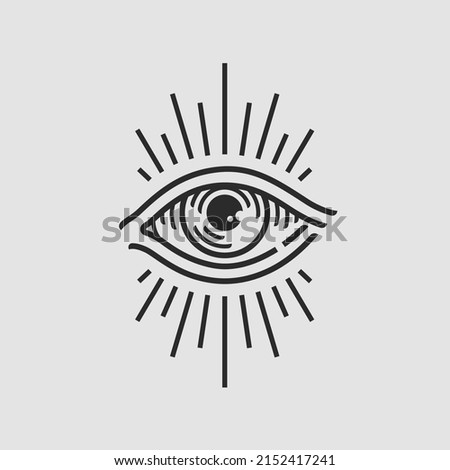 All seeing eye tattoo line icon. Third eye symbol. Mystical and esoteric eye. Vector illustration.