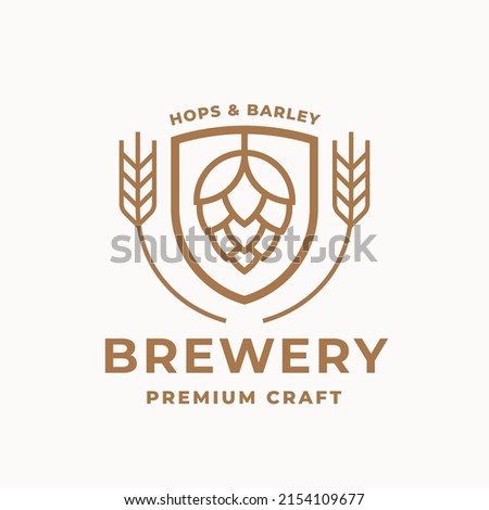 Craft beer logo design. Micro brewery icon. Beer label badge. Premium hops and barley brewing company symbol. Vector illustration.