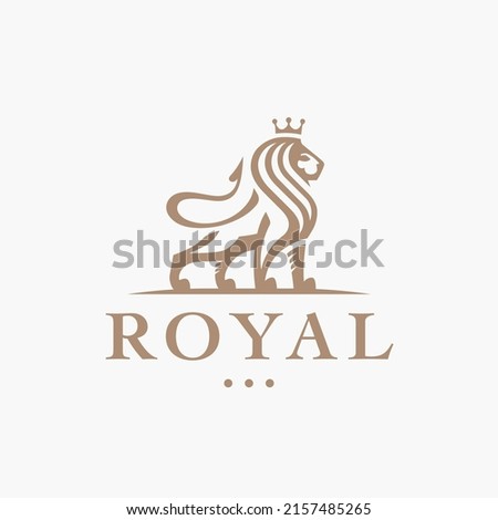 Royal lion logo emblem. Gold king leo icon. Luxury crown animal silhouette symbol. Premium brand identity label design. Vector illustration.