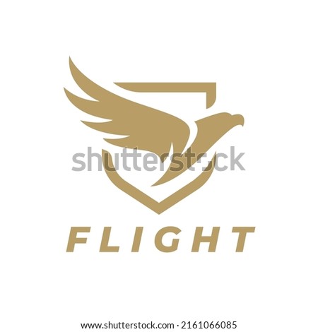 Eagle wing flight logo. Hawk shield wings icon. Flying bird emblem. Vector illustration.