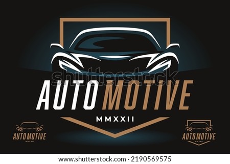 Auto car dealer logo emblem. Sports car silhouette icon. Motor vehicle dealership badge. Automotive showroom garage sign. Vector illustration.
