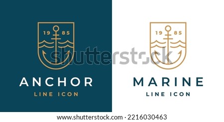 Anchor line icon. Marine logo. Nautical emblem. Maritime symbol. Sailor sign. Vector illustration.
