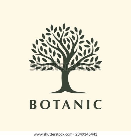 Botanic tree logo mark design. Organic nature icon. Natural plant emblem. Tree of life symbol. Vector illustration.