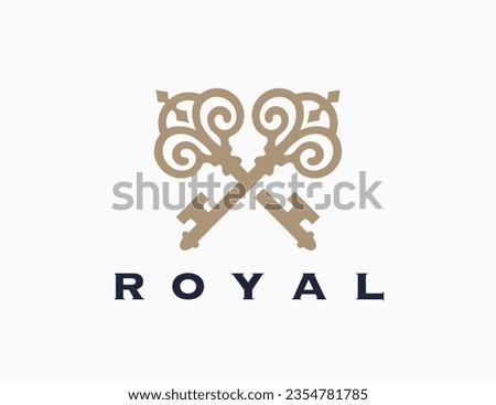 Crossed vintage keys icon. Luxury real estate agency logo mark design. Royal property realtor emblem. Vector illustration.