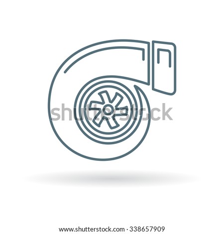 Turbo icon. Turbocharger sign. Vehicle performance forced aspiration symbol. Thin line icon on white background. Vector illustration.