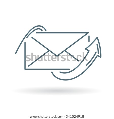 Conceptual email arrow icon. Concept mail send sign. Outbox post symbol. Thin line icon on white background. Vector illustration.