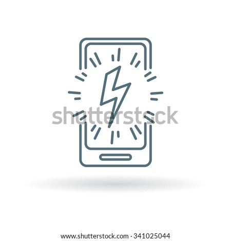 Mobile power charge icon sign. Smartphone power charge symbol. Thin line icon on white background. Vector illustration.
