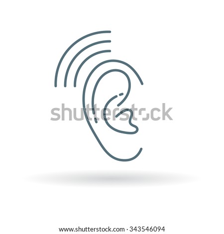 Hearing aid icon. Ear sign. Volume symbol. Thin line icon on white background. Vector illustration.