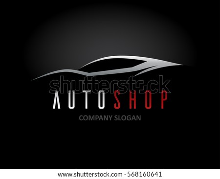 Auto car dealer logo design with concept sports vehicle icon silhouette on black background. Vector illustration.