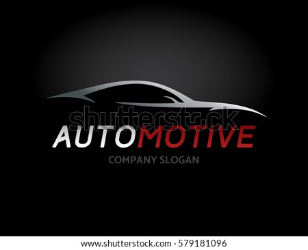 Automotive car logo design with concept sports vehicle icon silhouette on black background. Vector illustration.