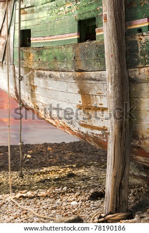 Colored detail of an old and abandoned ship.