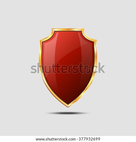 Metallic red golden shield on grey background