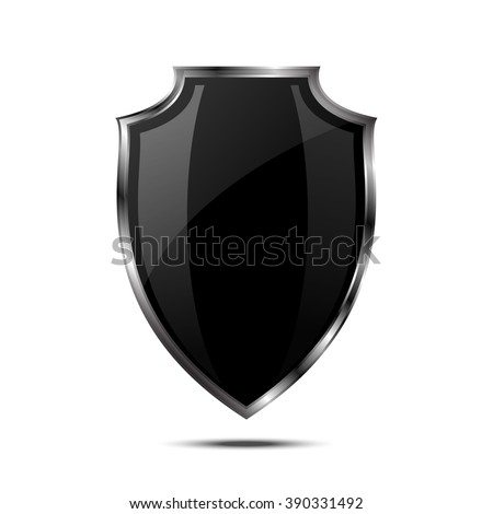 Metallic black silver shield. Vector icon isolated on white background