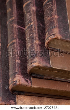 very old books 17 century with brown leather backs