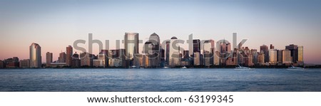 Manhattan, lower New York financial offices(downtown) over Hudson river panorama from Jersey city