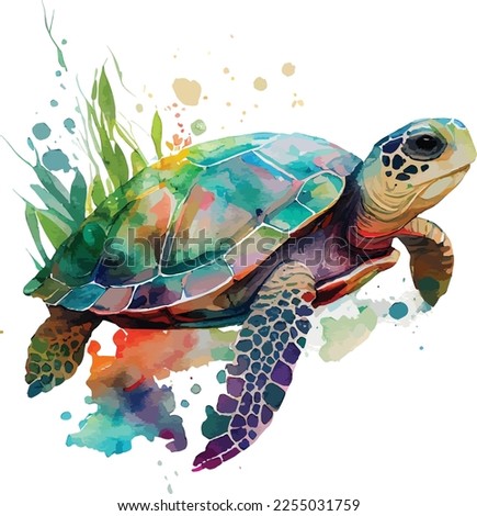 Watercolor sea turtle. Vector illustration for greeting cards, invitations, and other printing and web projects.