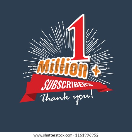 1 Million followers or subscribers achivement symbol design with ribbon and star for social media. Vector illustration.