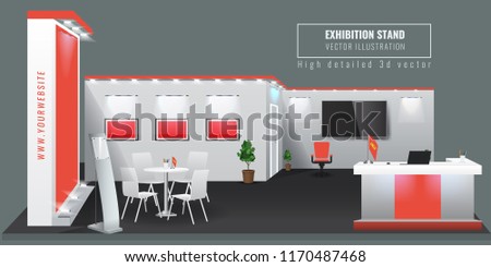 Grand Exhibition stand display mock up. High detailed 3d Vector illustration.