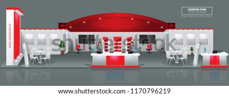 Grand Exhibition stand display mock up. High detailed 3d Vector illustration.