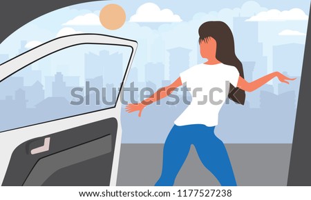 Vector illustration of Trendy Viral dance challenge while car moving and door is opened.