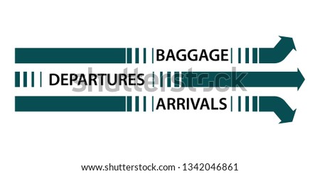 Airport arrow signs at terminal for travel advertising concept. Signs on floor. Vector illustration.