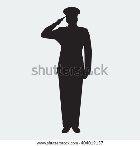 Illustrated Army general silhouette with hand gesture saluting. Vector military man. Veterans day design element.