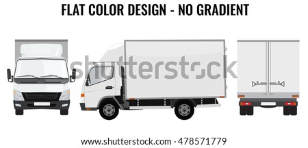 Vector small truck front view back view and side view. Cargo delivery. Solid and Flat color design. White truck car for transportation. Corporate identity.