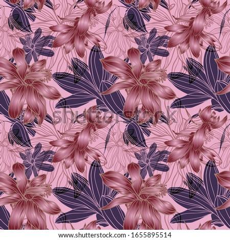
Schlumbergera. Color vector seamless pattern of flowers.