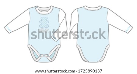 Long-sleeved bodysuit in soft ribbed jersey for a baby boy. Snap fasteners on one shoulder and at gusset. Front and back view. ストックフォト © 