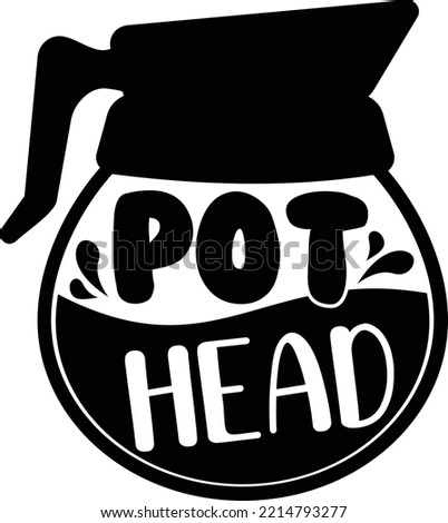 Coffee pot graphic with 'pot head' text written inside.