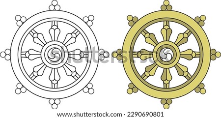 Dharma wheel Bhuddism symbol vector illustration. Chakra wheel.