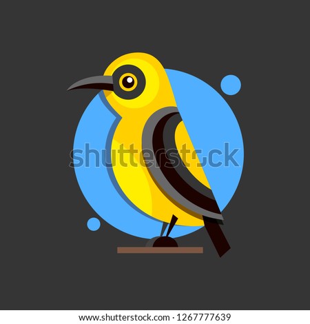 Bird Oriole on the branch flat style logo for design. Vector illustration.