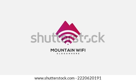 WiFi Connection Internet Network with letter M Mountain logo design